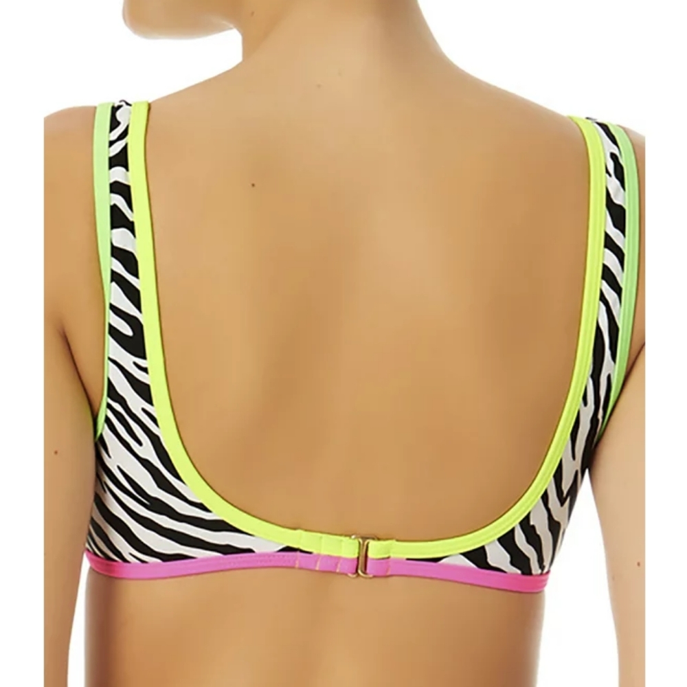 New zebra animal print swim bikini top size small neon accent - Picture 2 of 3